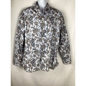 Stenströms Fitted Paisley Shirt Men's 3XL Long Sleeve Mother Of Pearl Buttons